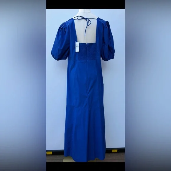 Loft Poplin Tie Back Puff Sleeve Midi Dress Size 10 - Picture 4 of 14